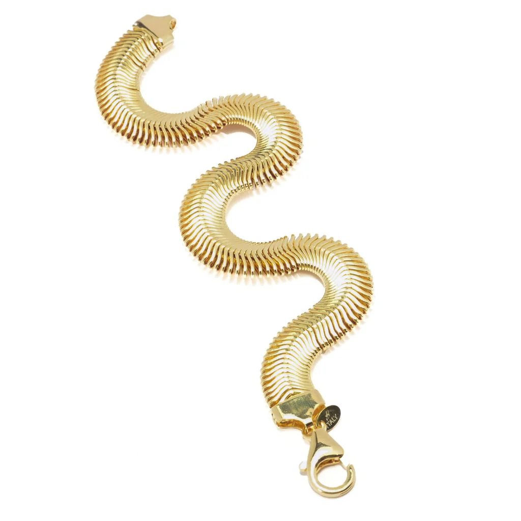 Toscana Italiana 18K Gold Plated Choice of Length Flat Snake Chain Bracelet - Image 2
