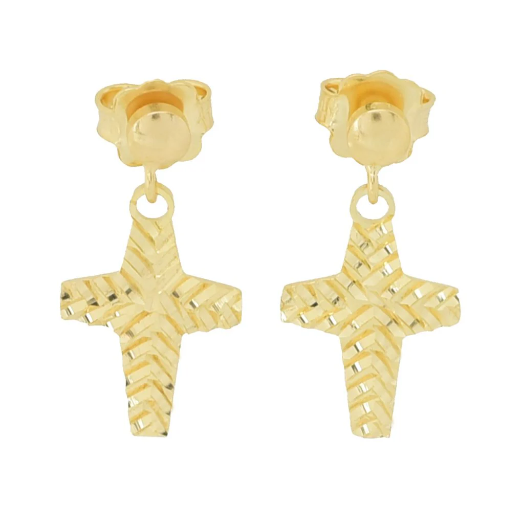Toscana Italiana 18K Gold Plated Diamond Cut Cross Dangle Earrings - Image 3