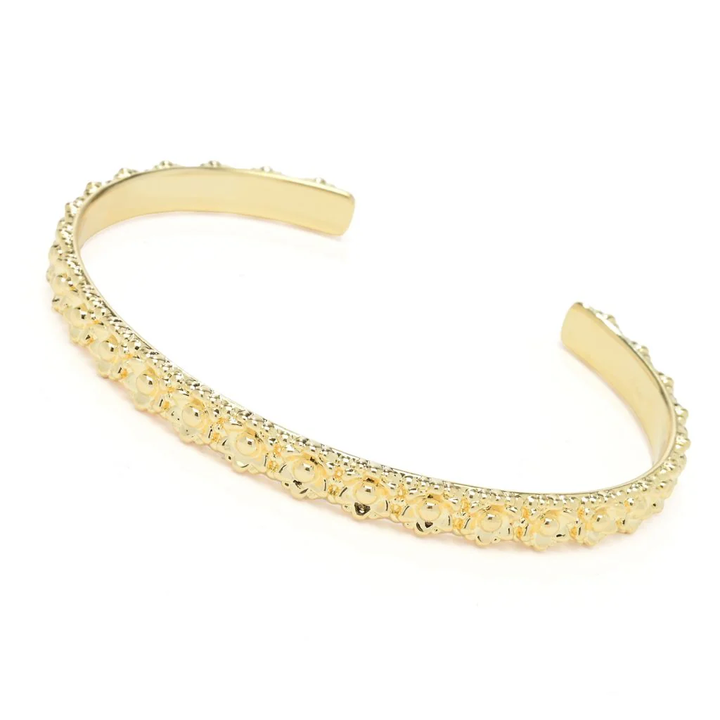 Toscana Italiana 18K Gold Plated Flower Detailed Bangle Bracelet - Image 4