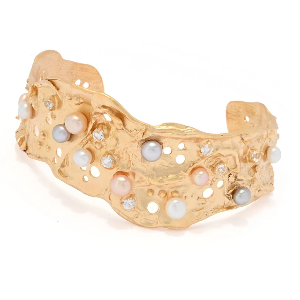 Toscana Italiana 18K Gold Plated "Galassia" Topaz & Cultured Pearl Bracelet - Image 3