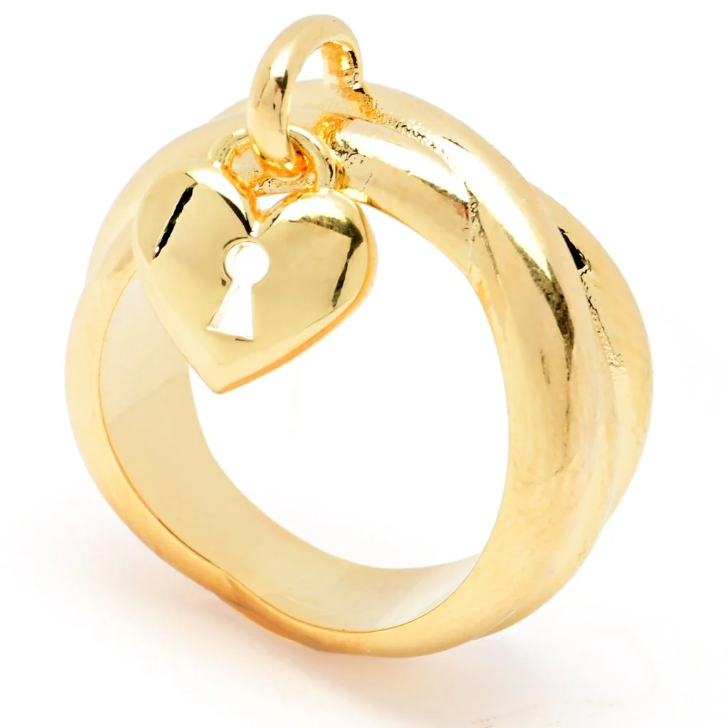 Toscana Italiana 18K Gold Plated Multi Band Crossover Heart Locket Charm Ring - Image 2