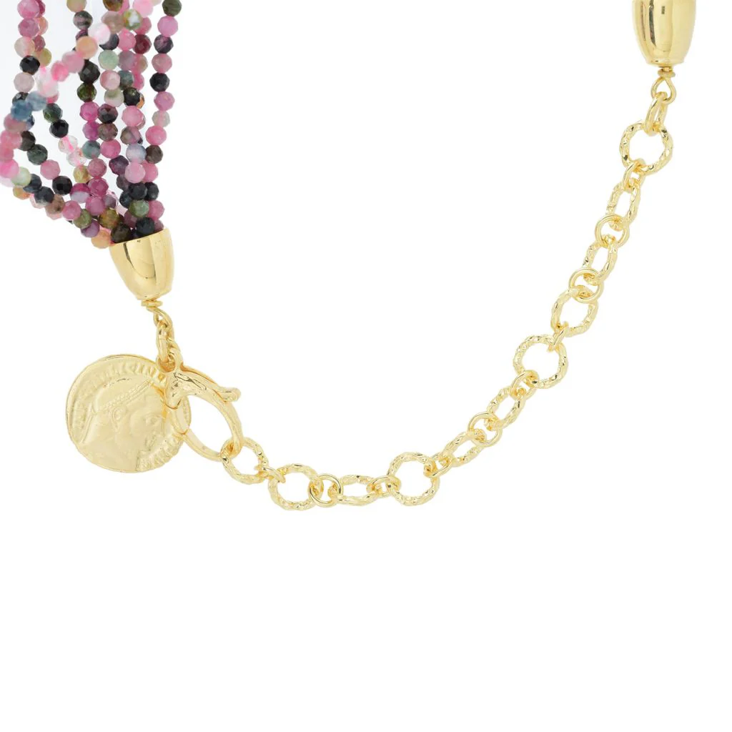 Toscana Italiana 18K Gold Plated Multi Strand Tourmaline Necklace - Image 2
