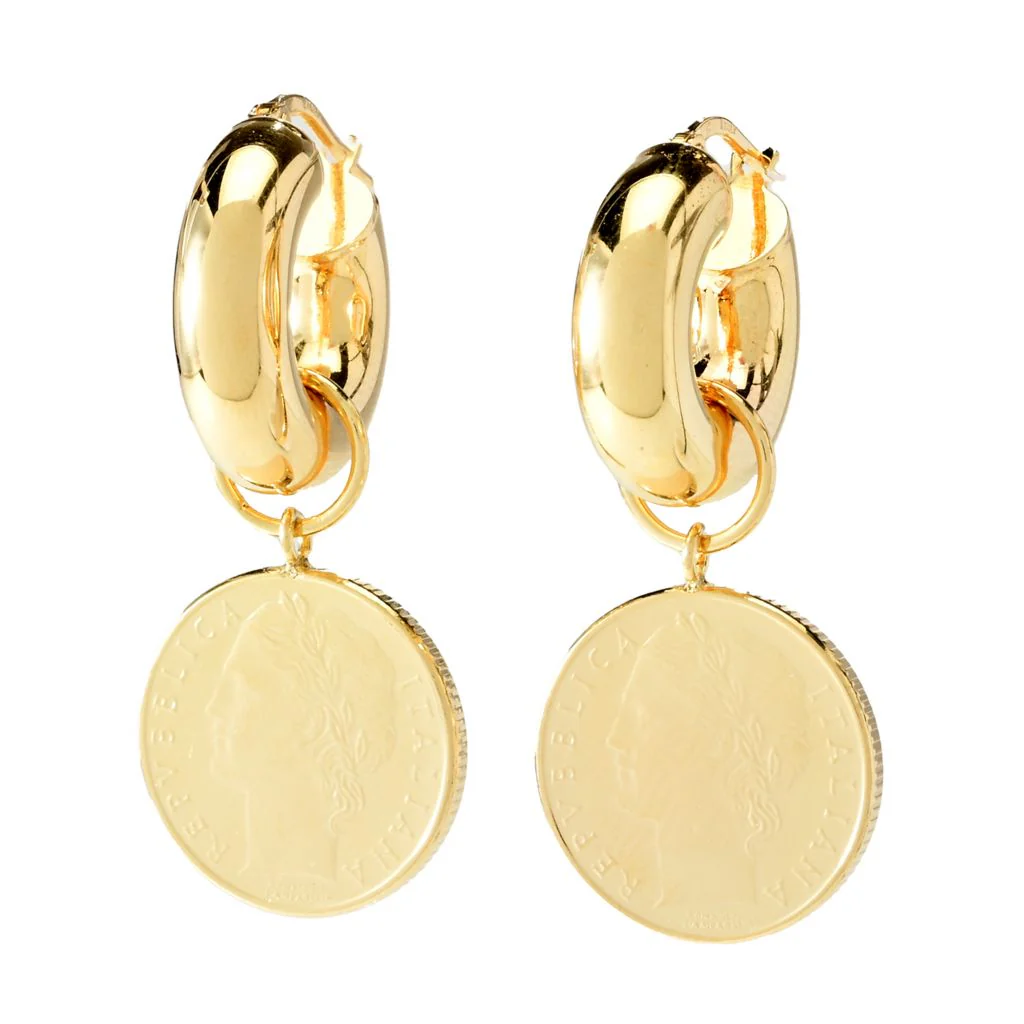 Toscana Italiana 18K Gold Plated Polished Choice of Charm Hoop Earrings - Image 4