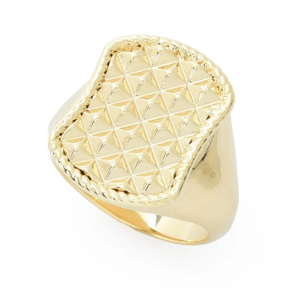 Toscana Italiana 18K Gold Plated Polished & Diamond Cut Shield Ring - Image 3
