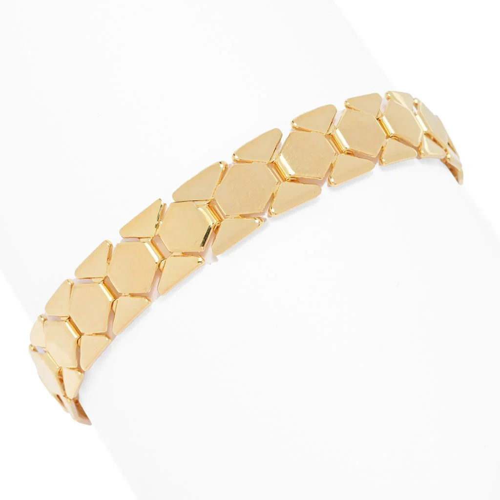 Toscana Italiana 18K Gold Plated Polished Geometric Link 7.5"+1" Bracelet - Image 3