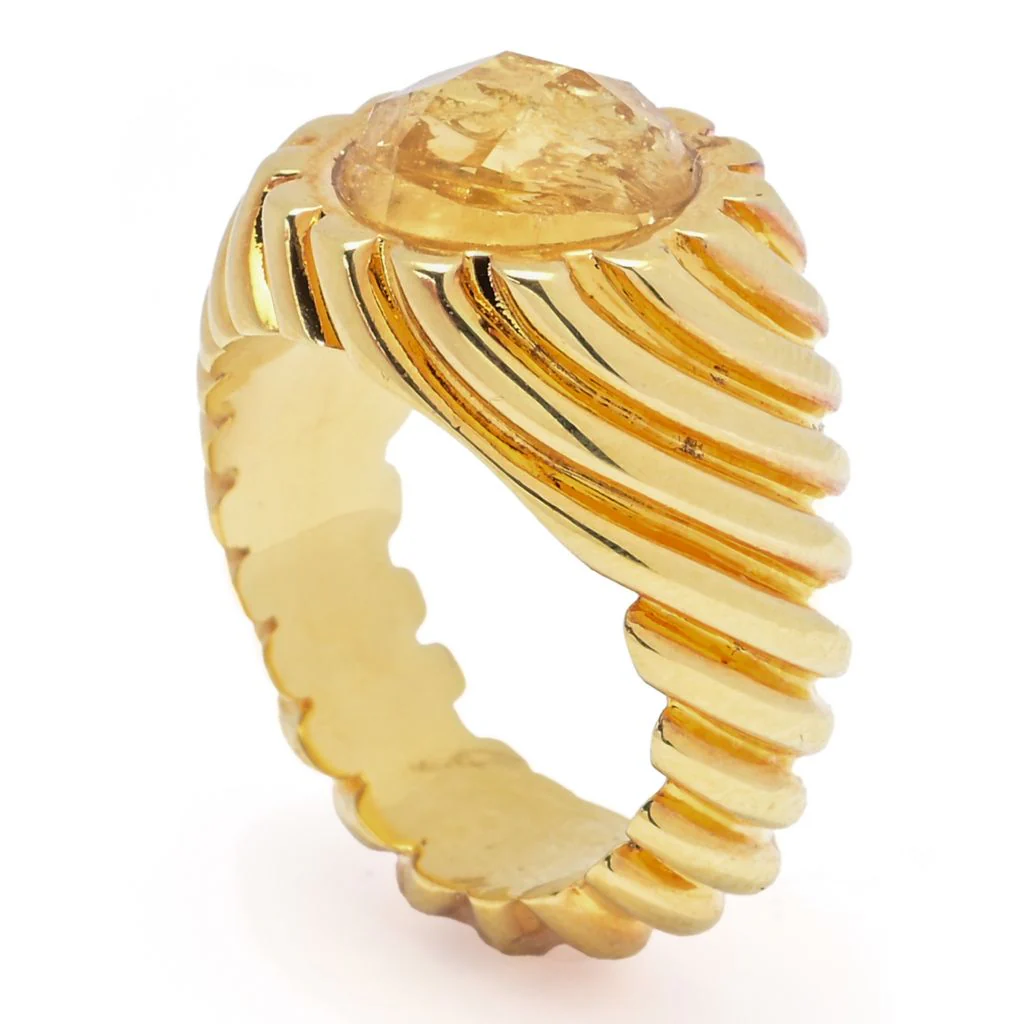 Toscana Italiana 18K Gold Plated Twist Texture Choice of Gem Ring - Image 2