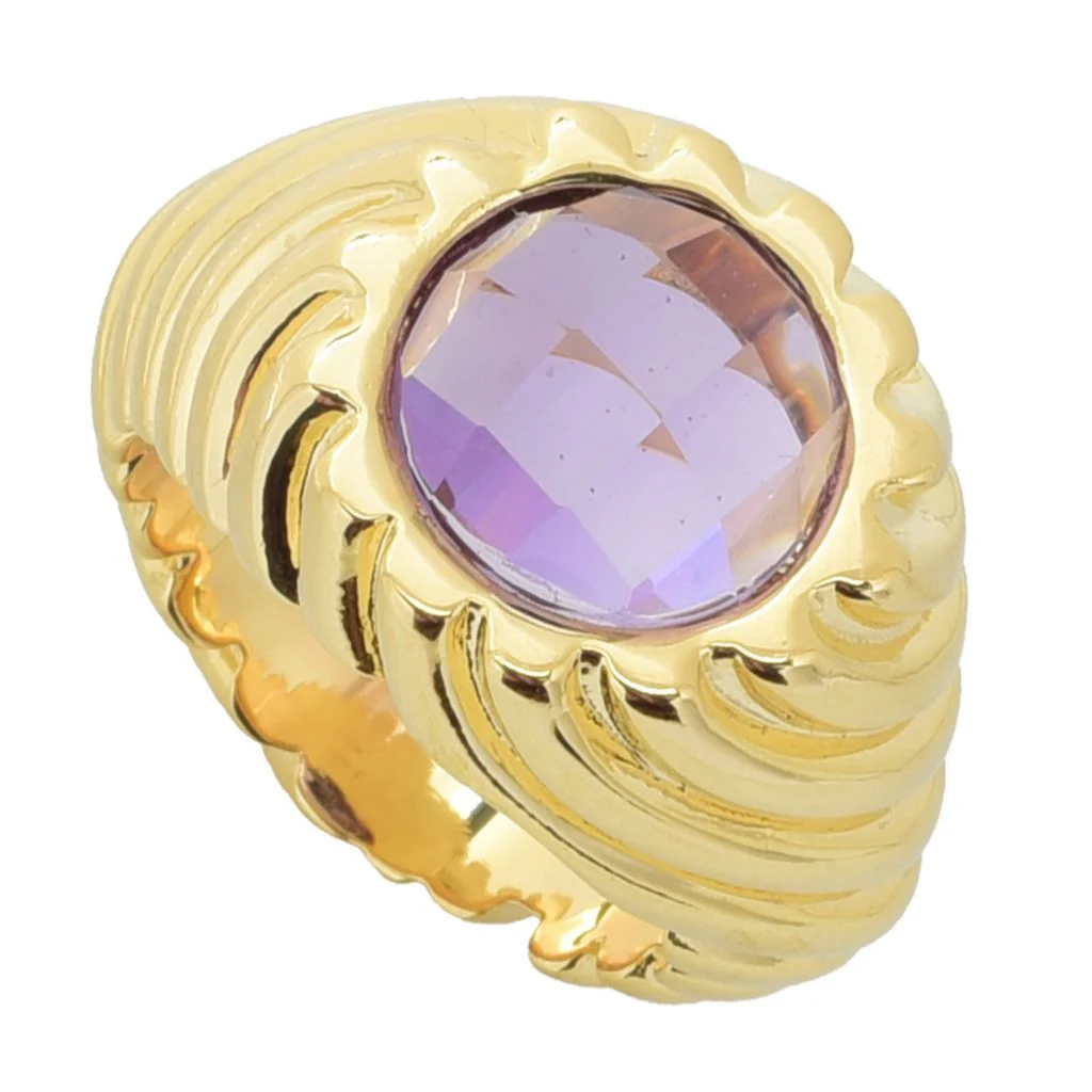 Toscana Italiana 18K Gold Plated Twist Texture Choice of Gem Ring - Image 4