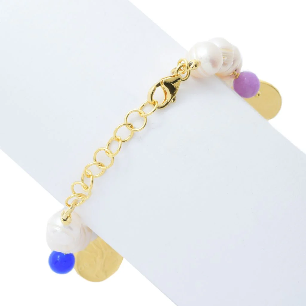 Toscana Italiana Dyed Quartz & Genuine Lira Coin Cultured Pearl Bracelet - Image 2
