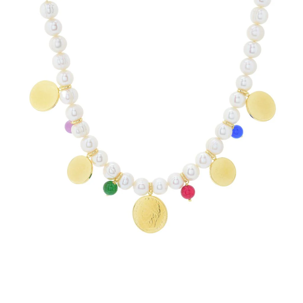 Toscana Italiana Dyed Quartz & Genuine Lira Coin Cultured Pearl Necklace - Image 3