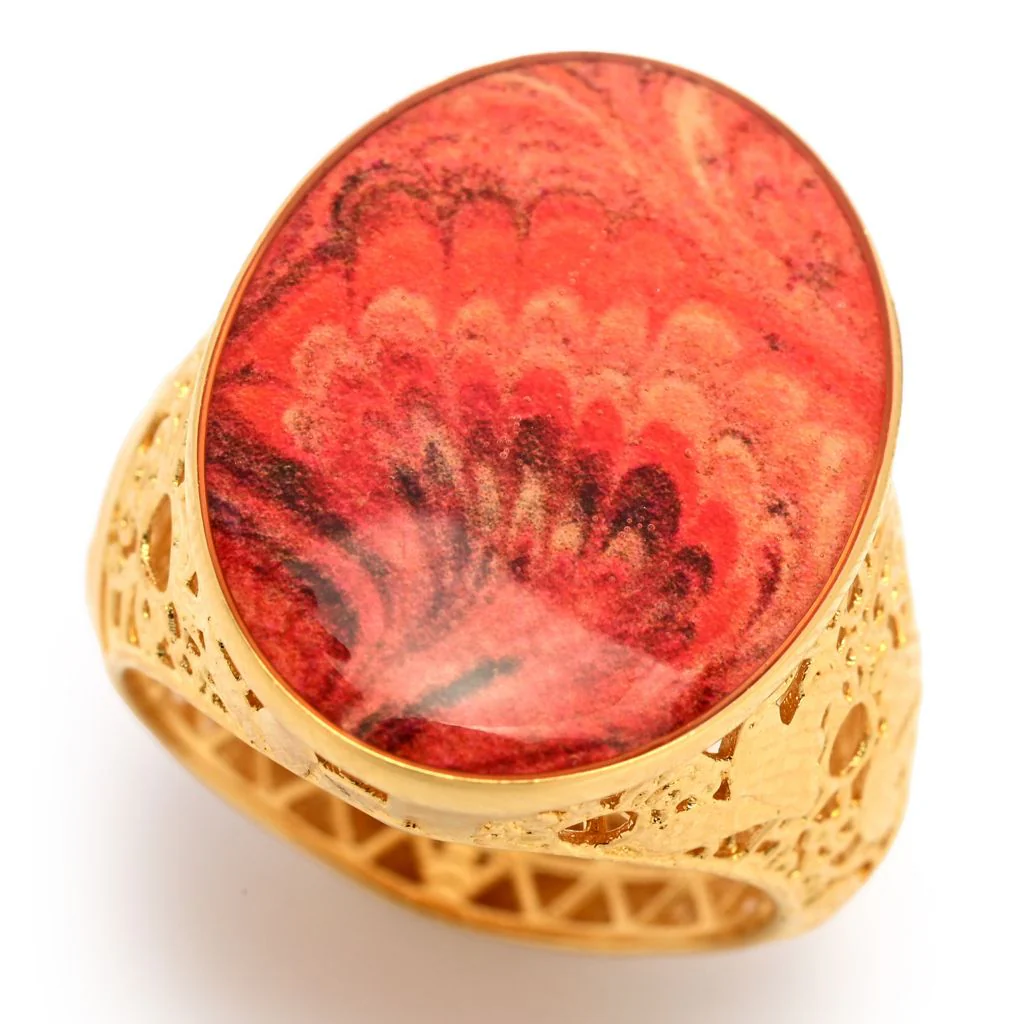 Toscana Italiana "Flora Carta" Oval Printed Paper & Enamel Filigree Ring - Image 7