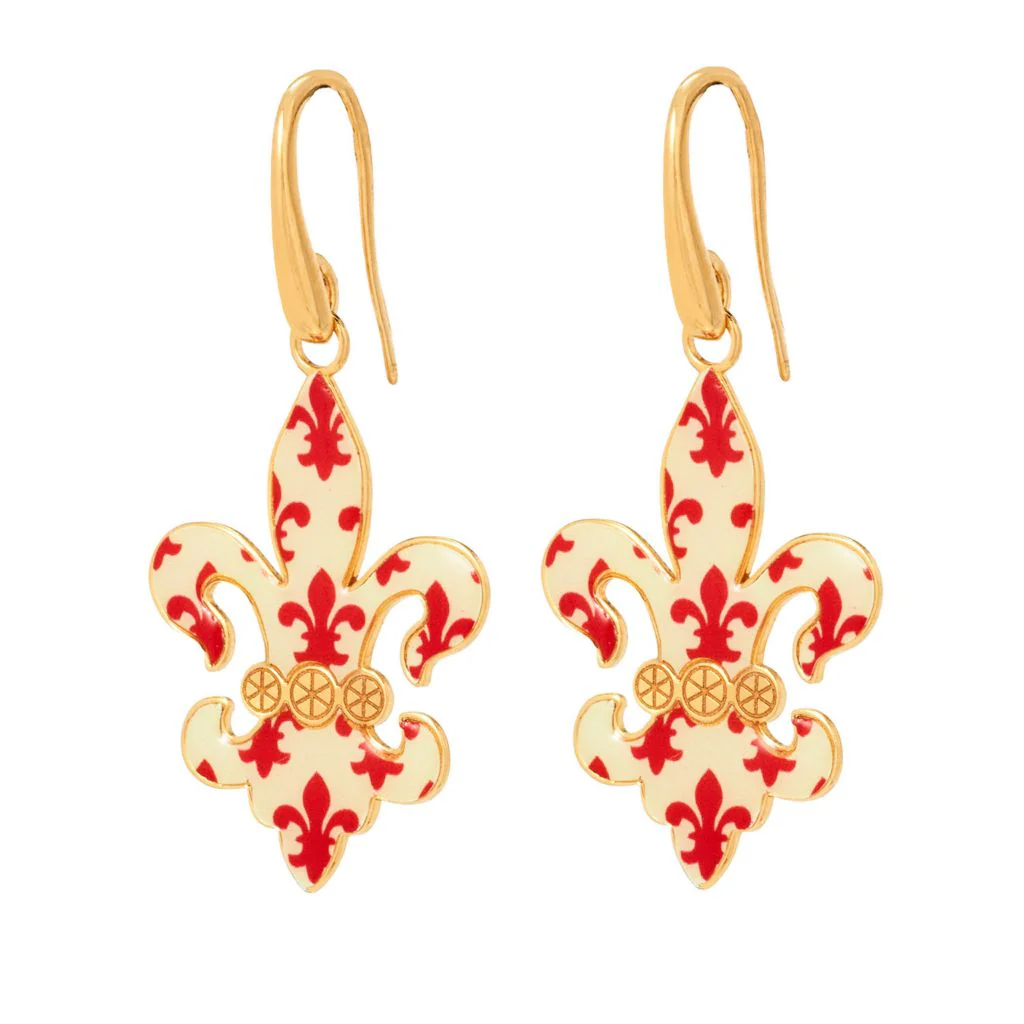 Toscana Italiana "Flora Carta" Printed Paper & Enamel Fleur-De-Lis Earrings - Image 2