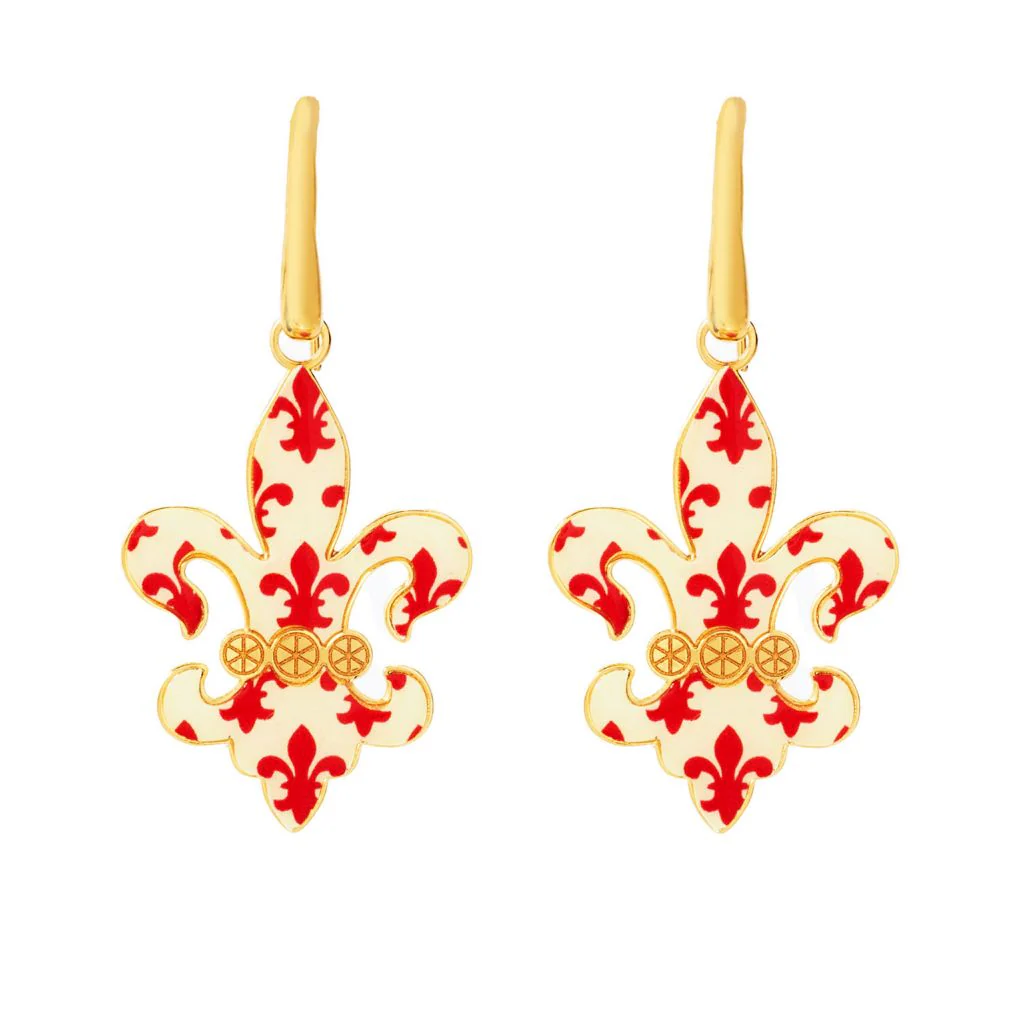Toscana Italiana "Flora Carta" Printed Paper & Enamel Fleur-De-Lis Earrings - Image 3