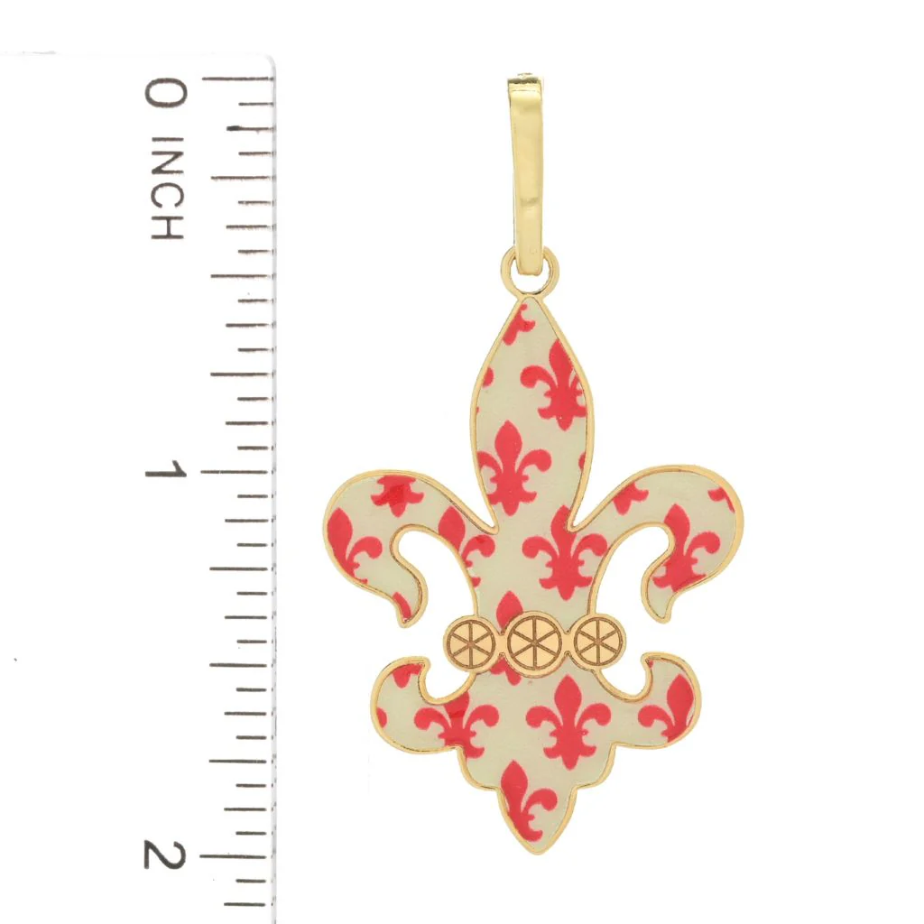 Toscana Italiana "Flora Carta" Printed Paper & Enamel Fleur-De-Lis Pendant - Image 2