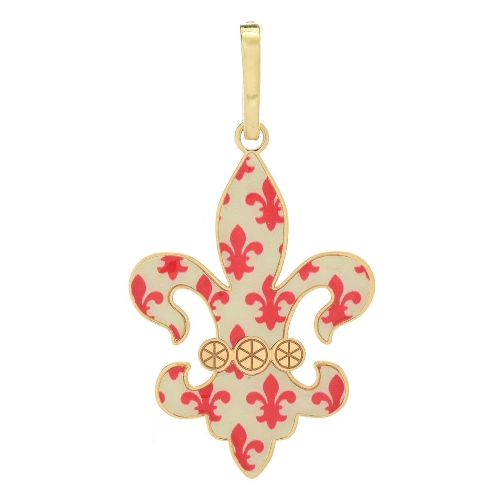 Toscana Italiana "Flora Carta" Printed Paper & Enamel Fleur-De-Lis Pendant - Image 3