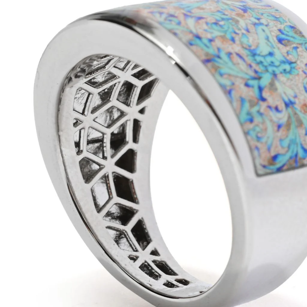 Toscana Italiana "Flora Carta" Printed Paper & Enamel Tapered Band Ring - Image 2