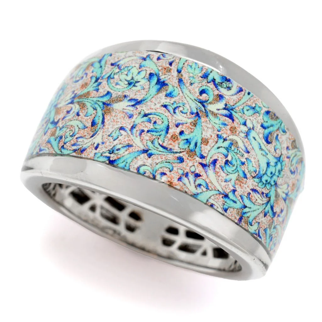 Toscana Italiana "Flora Carta" Printed Paper & Enamel Tapered Band Ring - Image 3