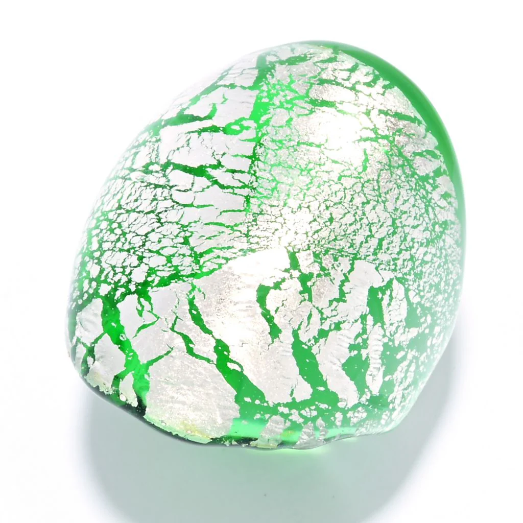 Toscana Italiana Polished Green Murano Glass w/ Silver Flakes Dome Ring - Image 3
