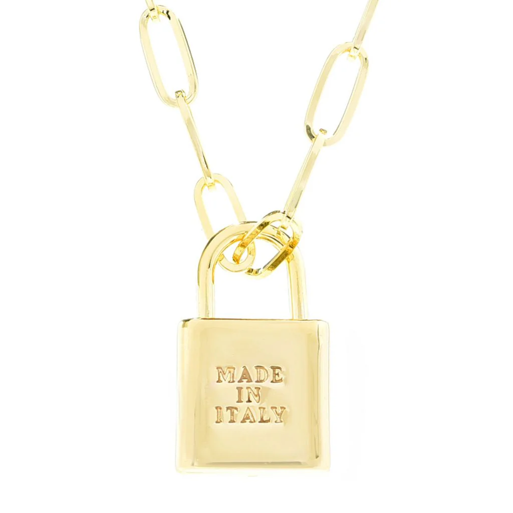 Toscana Italiana Reversible Initial Padlock Pendant w/ Paperclip Chain - Image 2