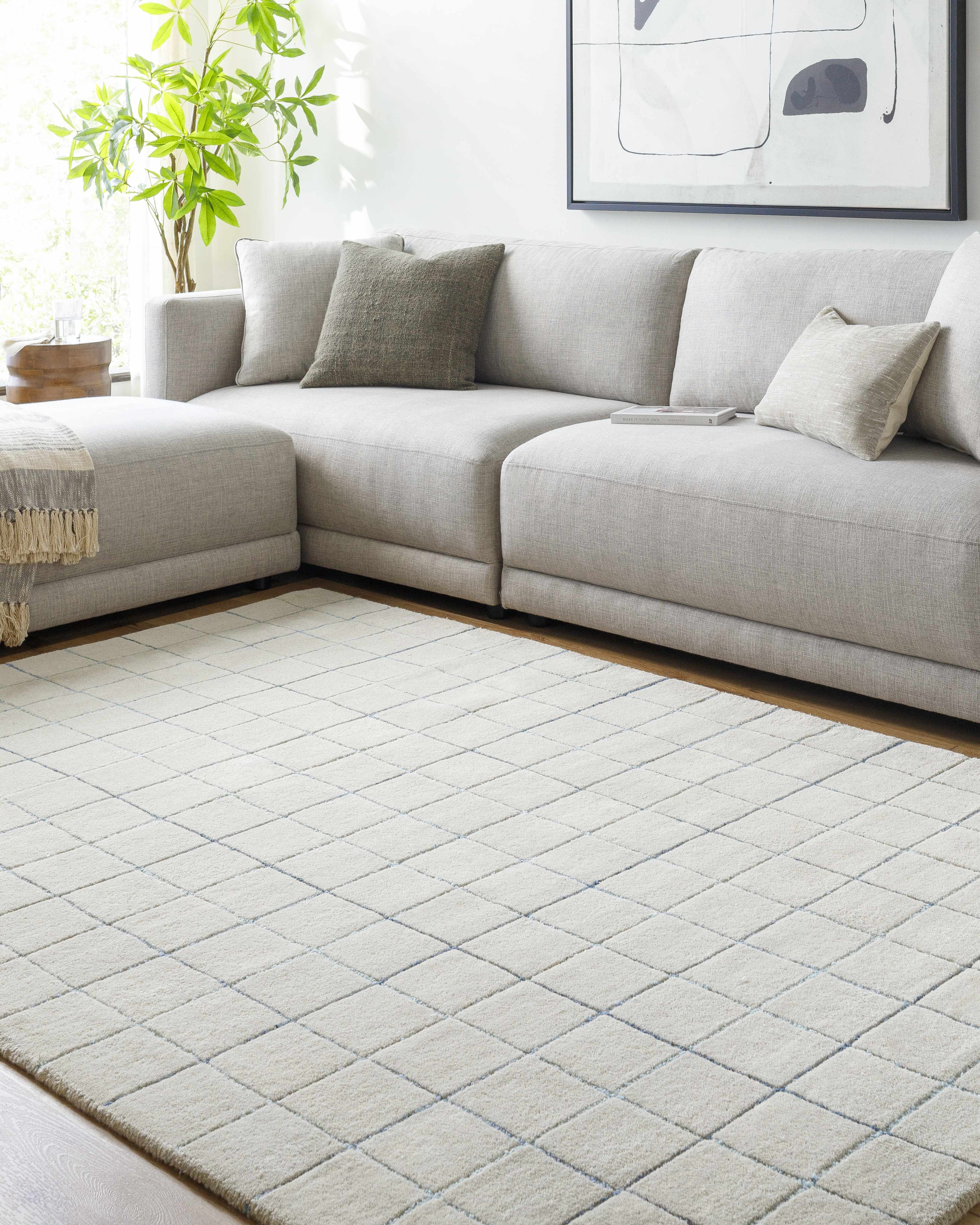 Toshi Beige Grid Wool Rug - Image 2