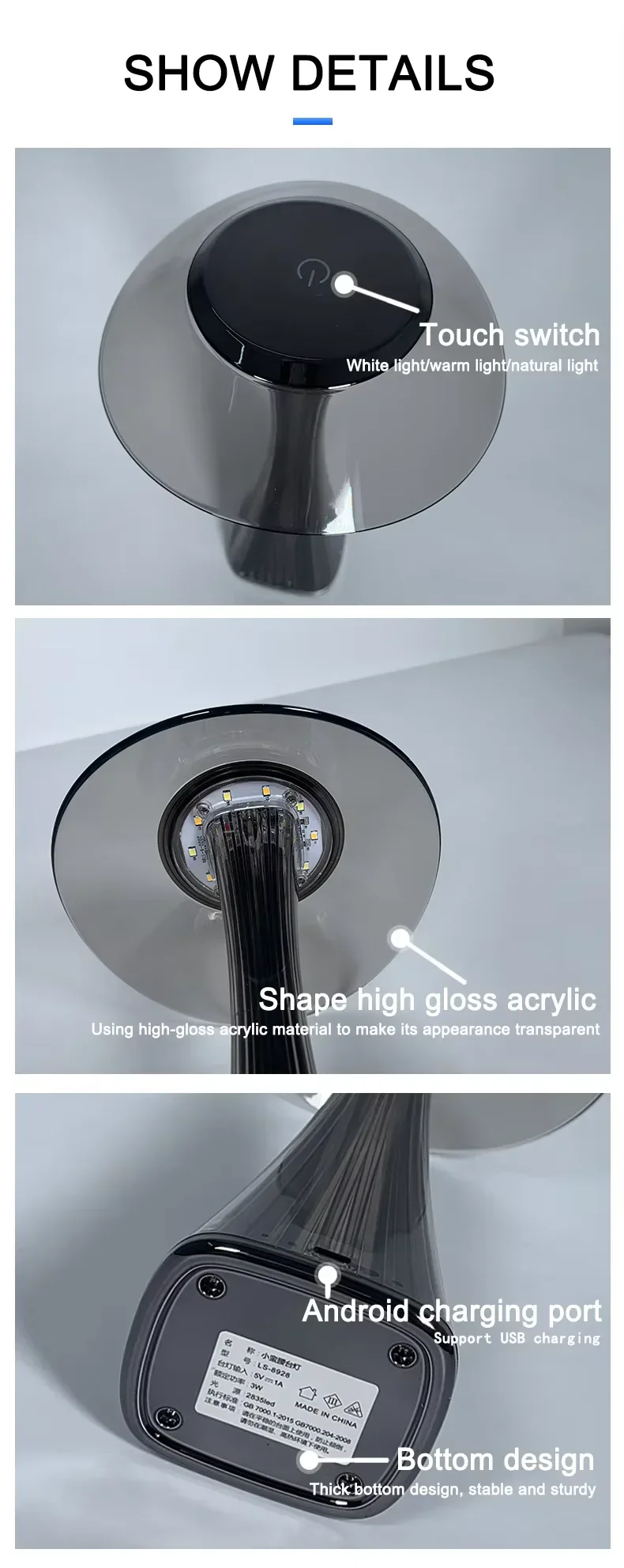 Touch Dimmable Wireless Table Lamp USB Rechargeable Bedside Ambient Light - Image 6