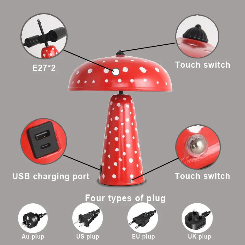 Touch LED Mushroom Table Lamp Night Light Wireless Charging Bedside Desk Lamp - Image 4