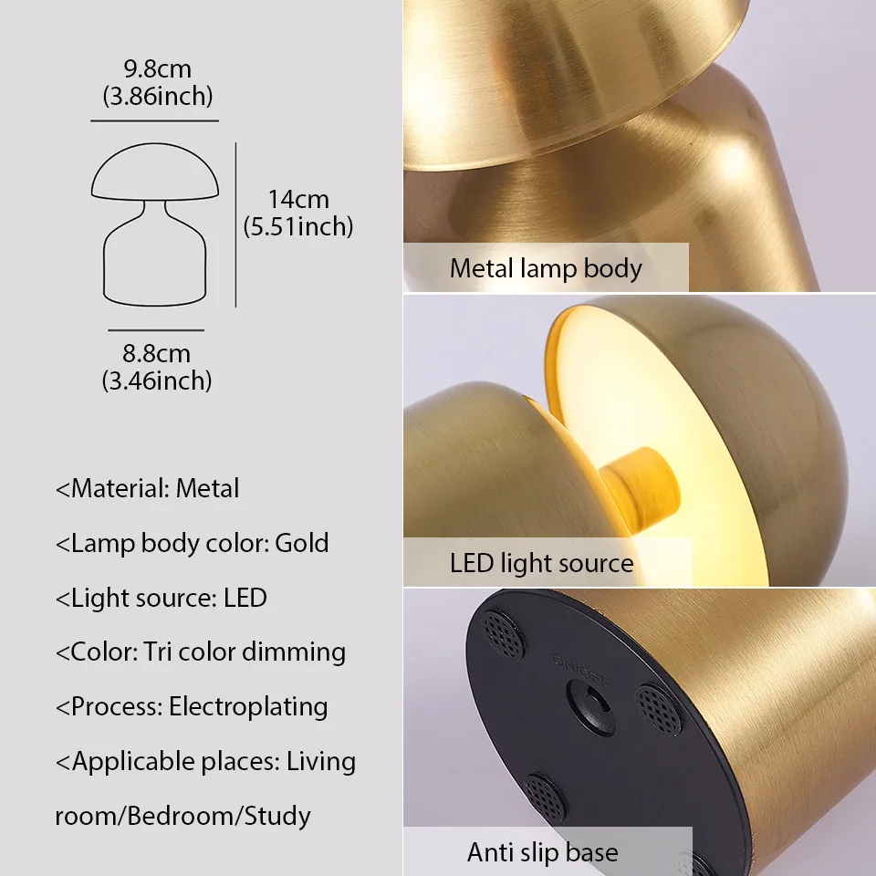 Touch LED Table Lamp USB Rechargeable 3 Color Dimming Bedside Night Light - Image 5