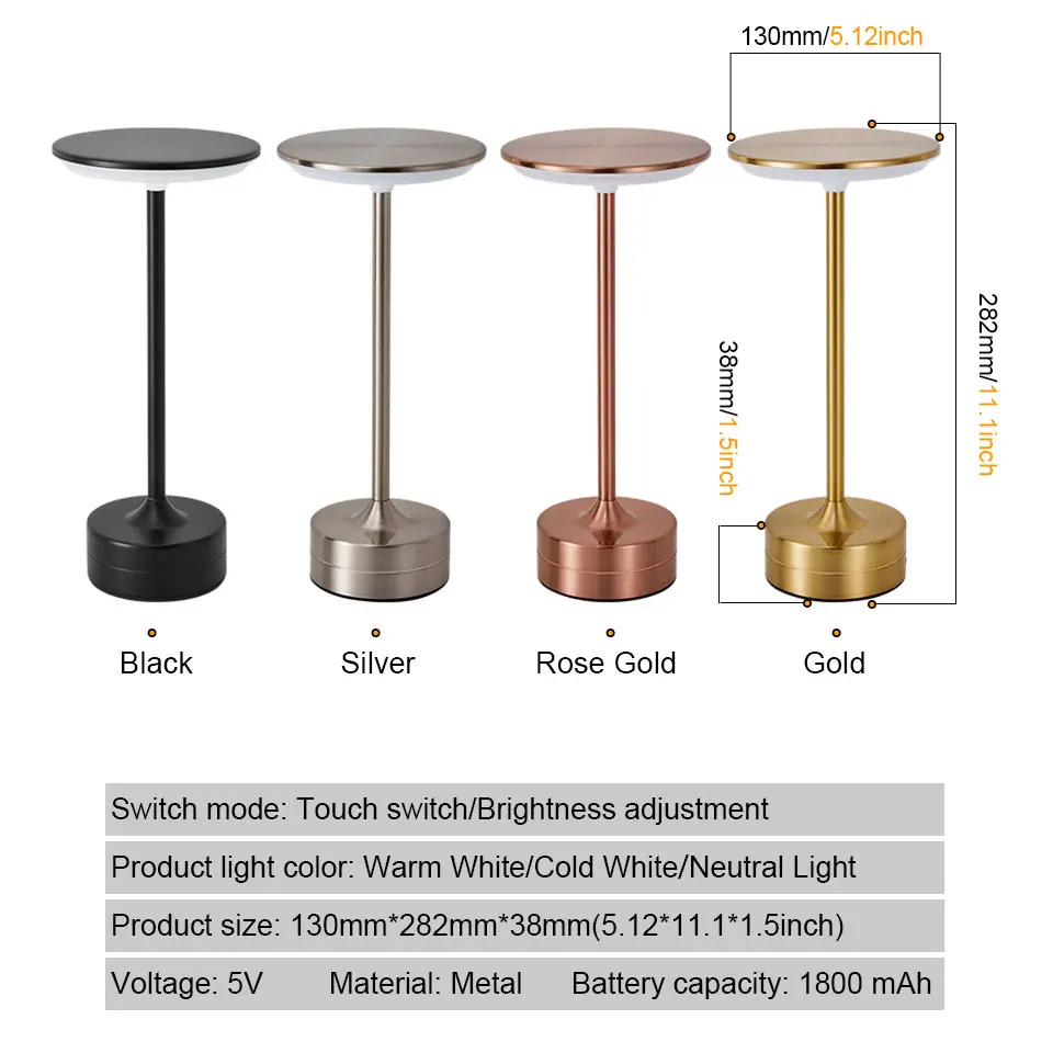 Touch Sensor LED Table Lamp USB Rechargeable Portable Night Light for Bedroom Bar - Image 2