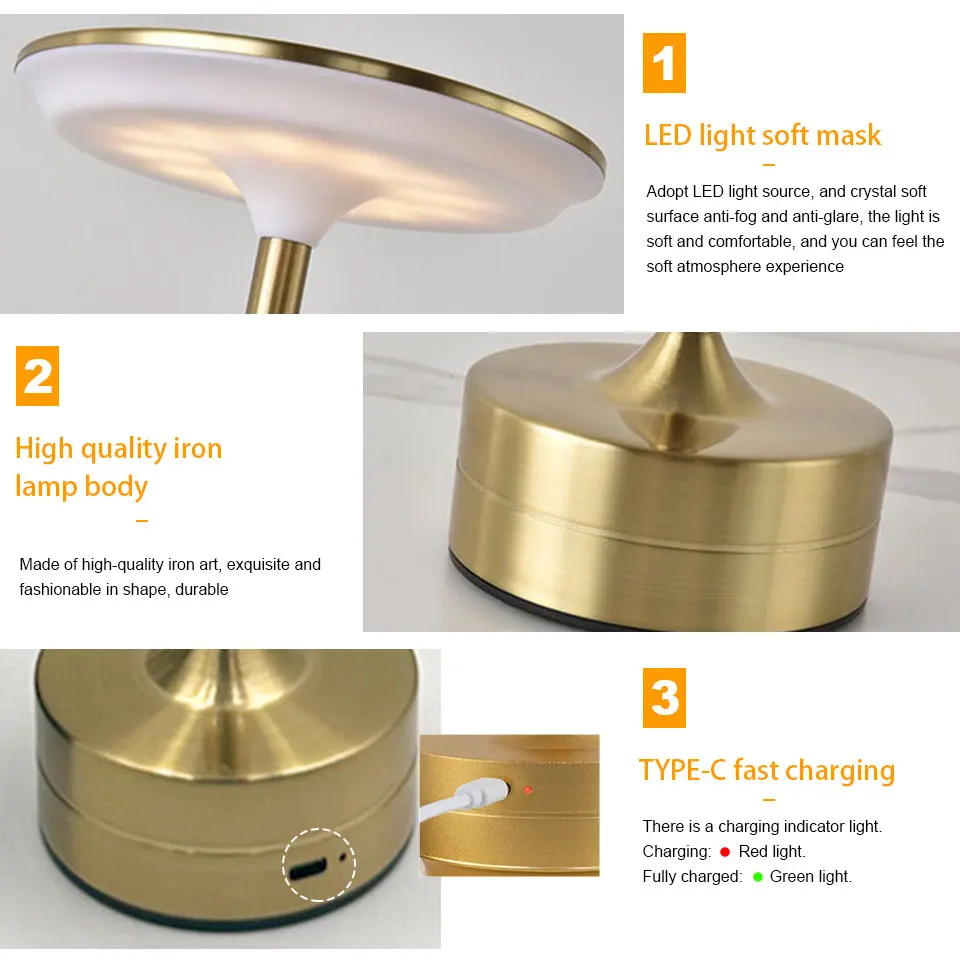 Touch Sensor LED Table Lamp USB Rechargeable Portable Night Light for Bedroom Bar - Image 5