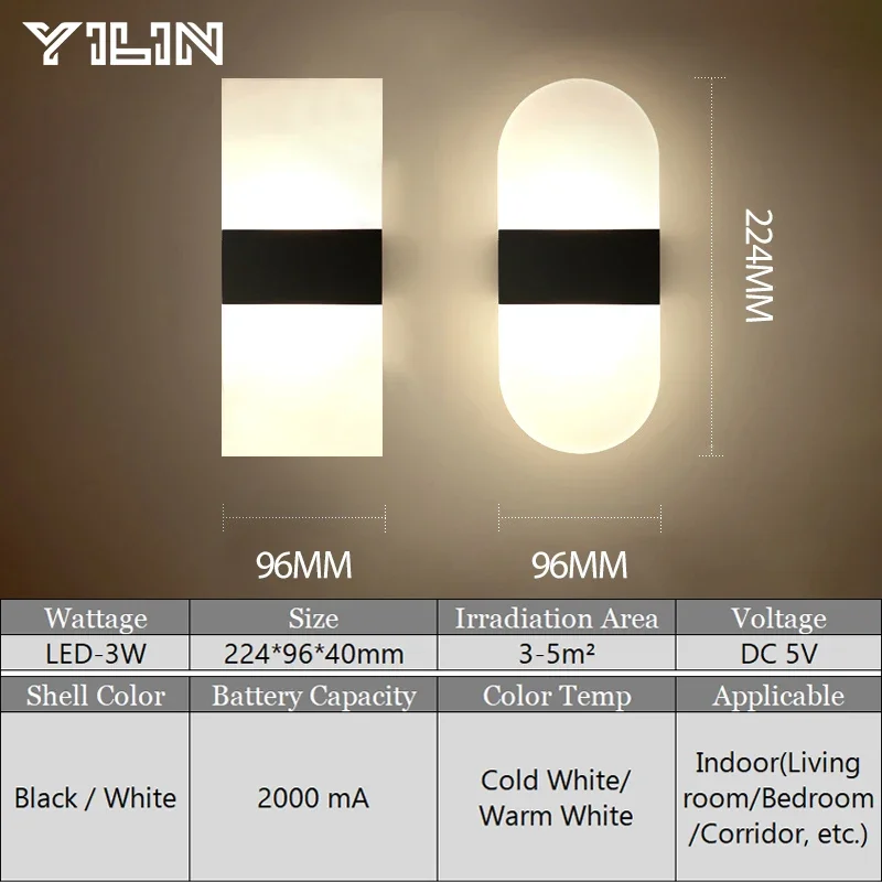 Touch Sensor LED Wall Lamp USB Rechargeable Modern Nordic Bedroom Living Room - Image 3