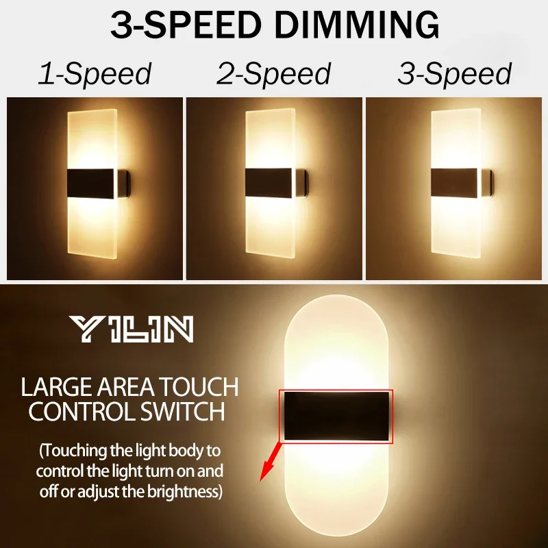 Touch Sensor LED Wall Lamp USB Rechargeable Modern Nordic Bedroom Living Room - Image 4