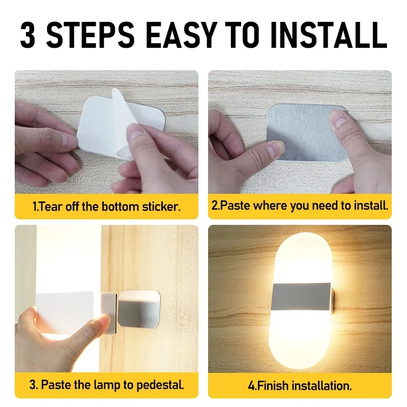 Touch Sensor LED Wall Lamp USB Rechargeable Modern Nordic Bedroom Living Room - Image 6