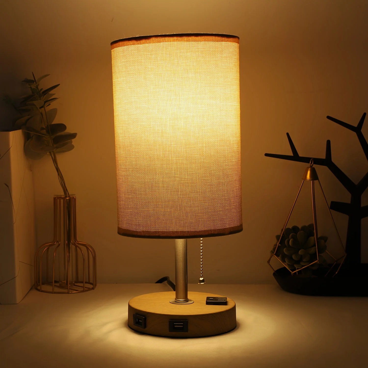 Touch Table Lamp with USB & Outlet – Modern Fabric Shade Bedside Light for Bedroom - Image 12