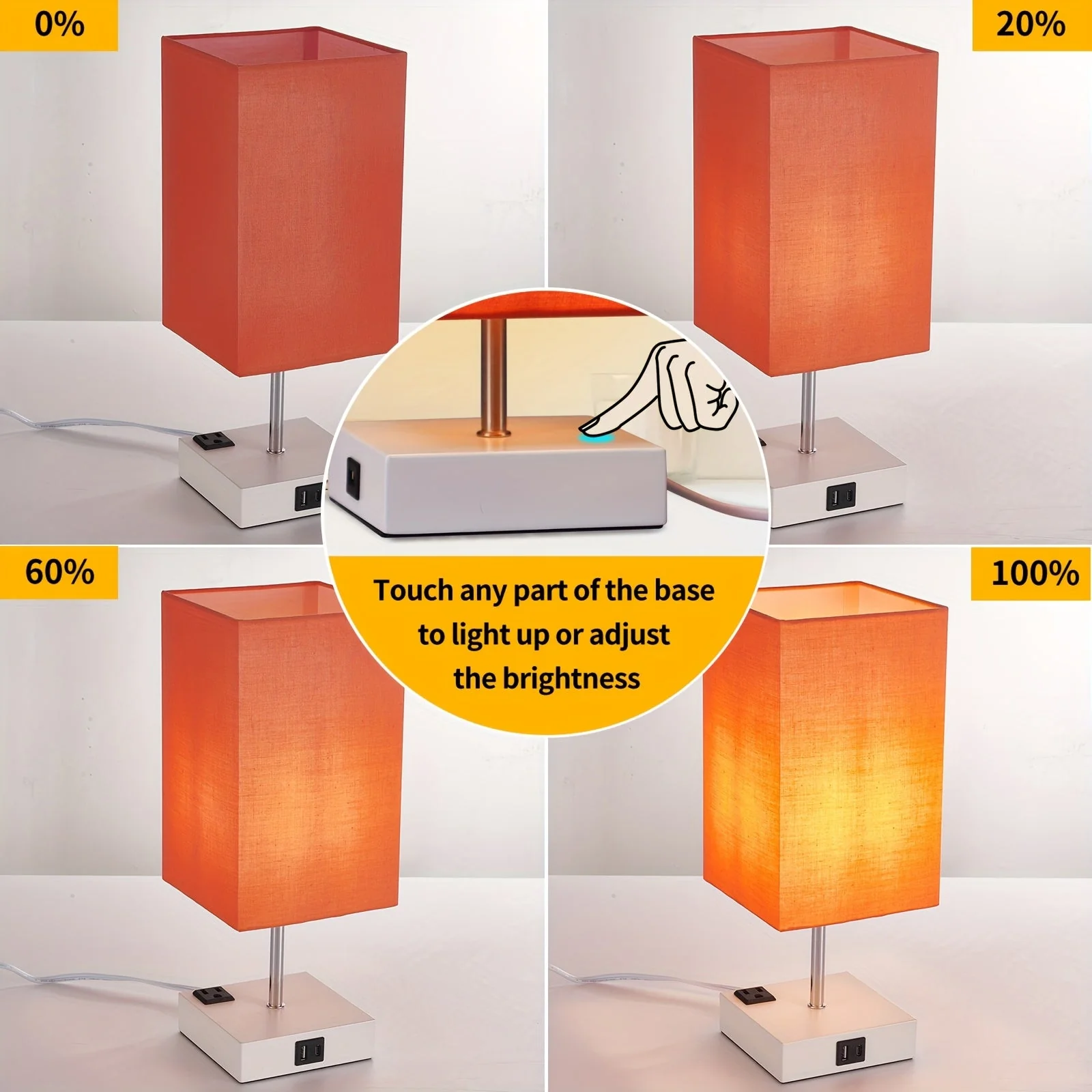 Touch Table Lamp with USB & Outlet – Modern Fabric Shade Bedside Light for Bedroom - Image 13