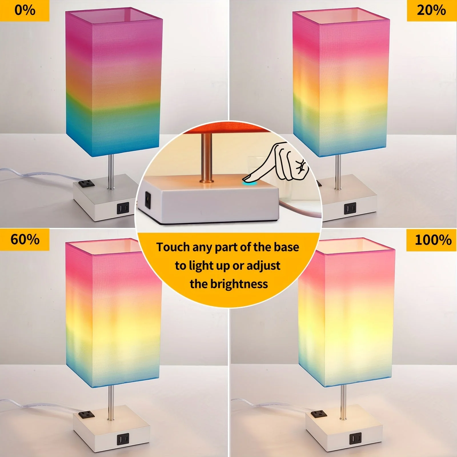 Touch Table Lamp with USB & Outlet – Modern Fabric Shade Bedside Light for Bedroom - Image 14