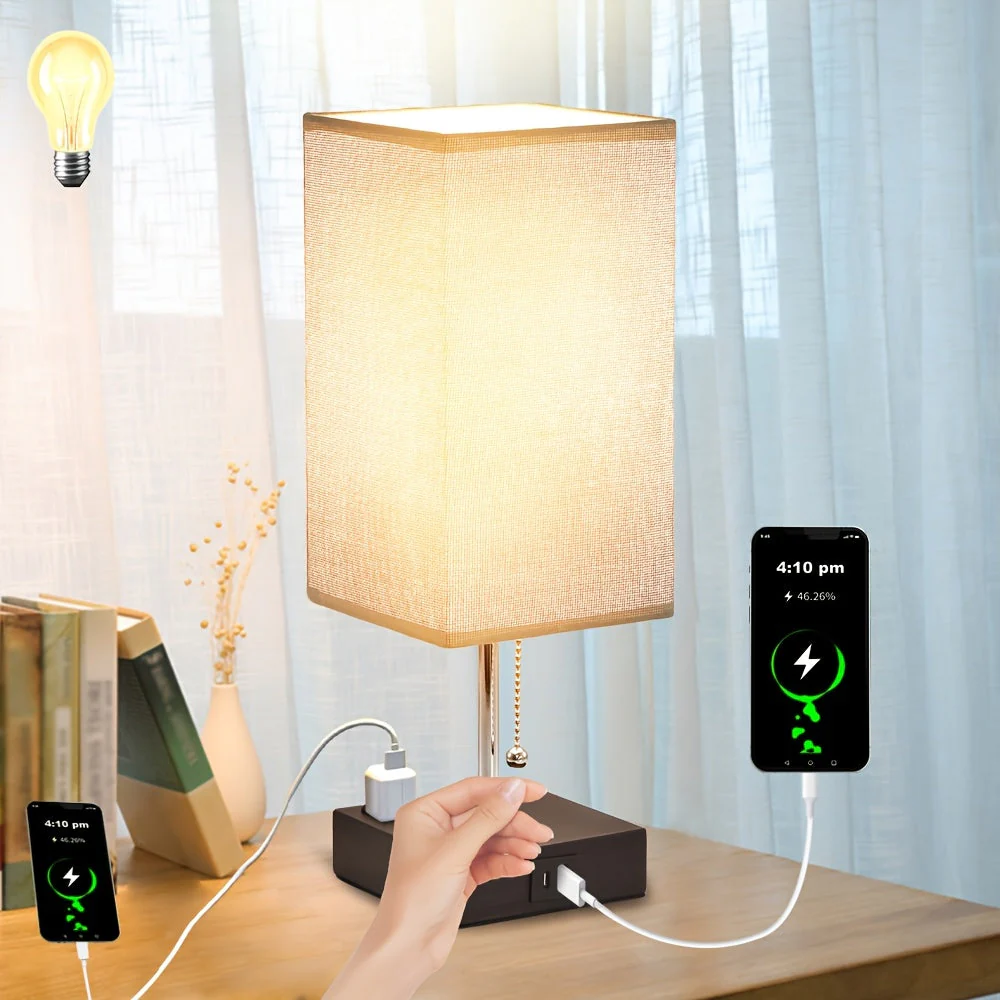 Touch Table Lamp with USB & Outlet – Modern Fabric Shade Bedside Light for Bedroom - Image 16