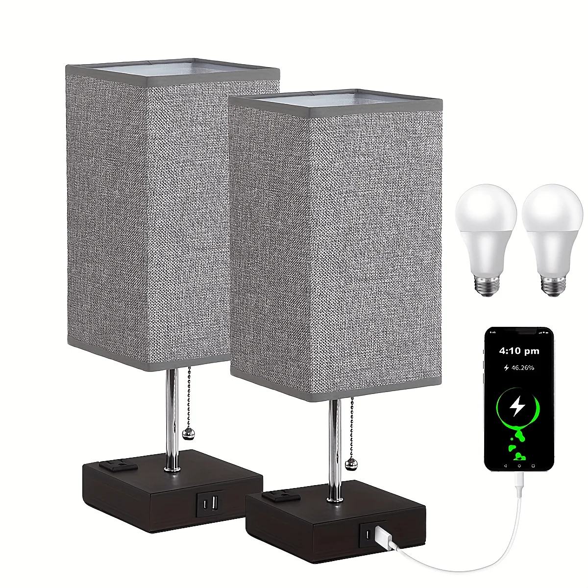 Touch Table Lamp with USB & Outlet – Modern Fabric Shade Bedside Light for Bedroom - Image 17