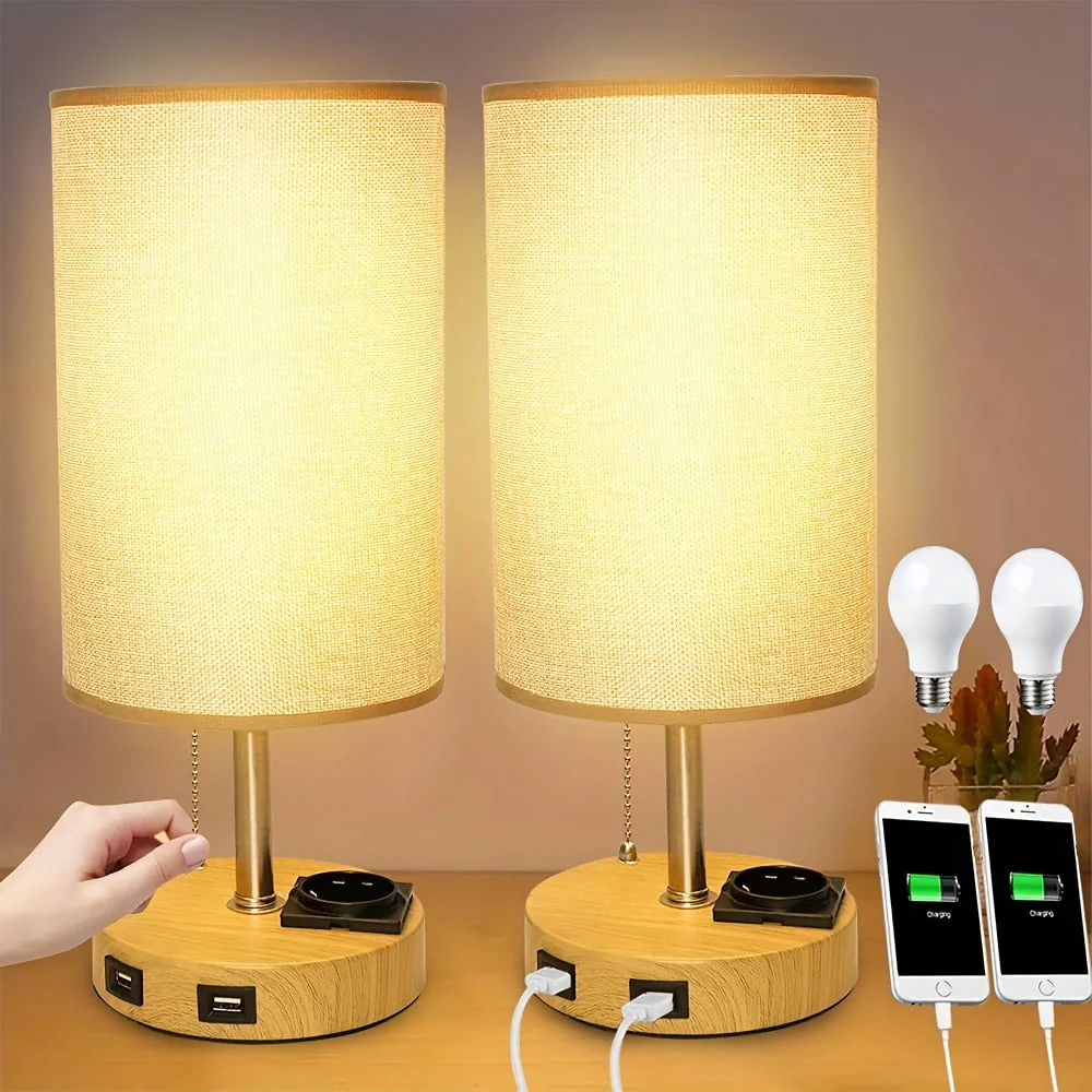 Touch Table Lamp with USB & Outlet – Modern Fabric Shade Bedside Light for Bedroom - Image 18