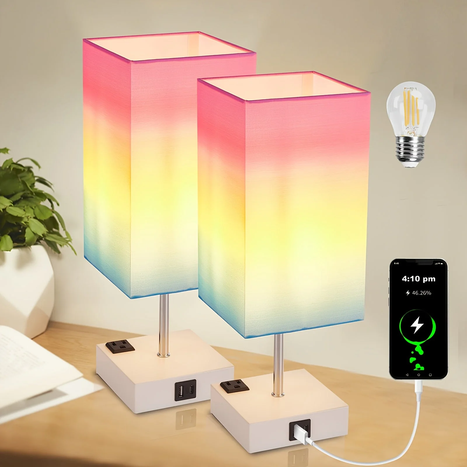 Touch Table Lamp with USB & Outlet – Modern Fabric Shade Bedside Light for Bedroom - Image 19