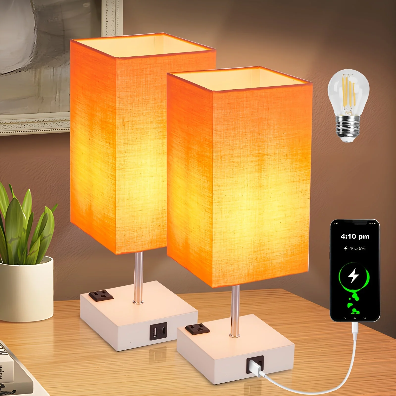 Touch Table Lamp with USB & Outlet – Modern Fabric Shade Bedside Light for Bedroom - Image 20