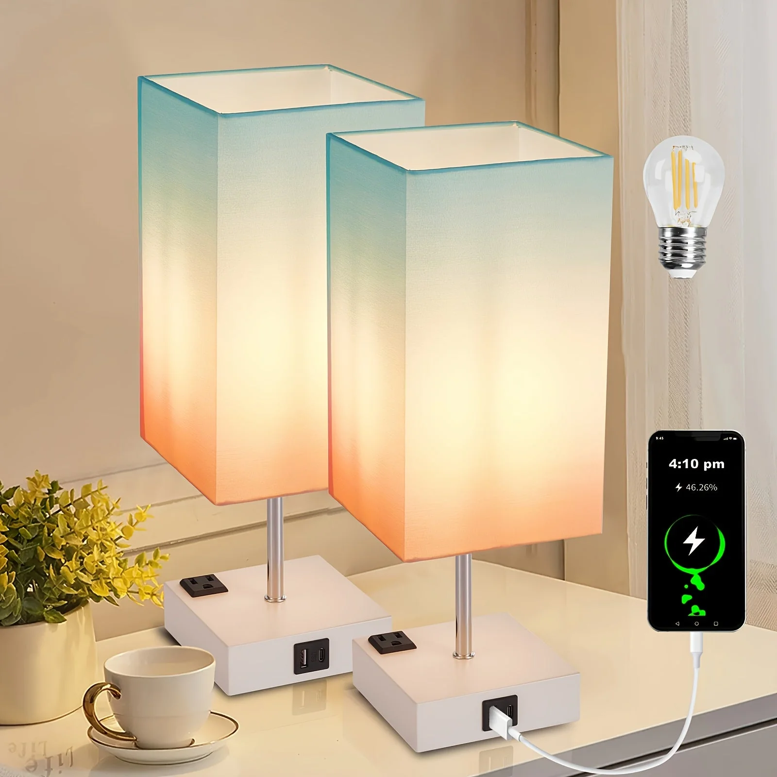 Touch Table Lamp with USB & Outlet – Modern Fabric Shade Bedside Light for Bedroom - Image 22