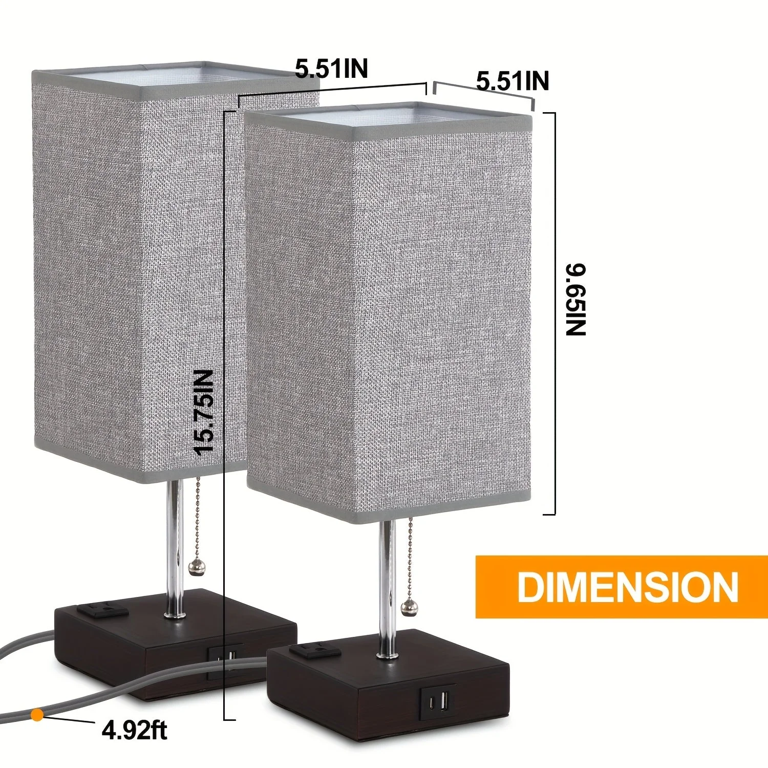 Touch Table Lamp with USB & Outlet – Modern Fabric Shade Bedside Light for Bedroom - Image 3