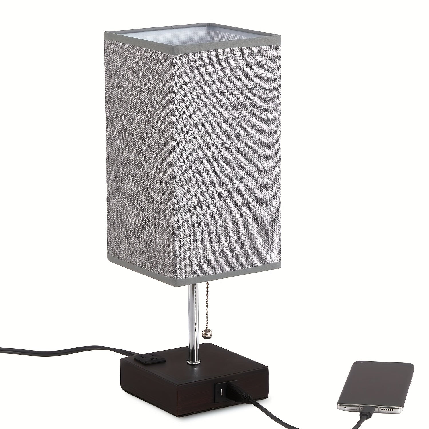 Touch Table Lamp with USB & Outlet – Modern Fabric Shade Bedside Light for Bedroom - Image 7