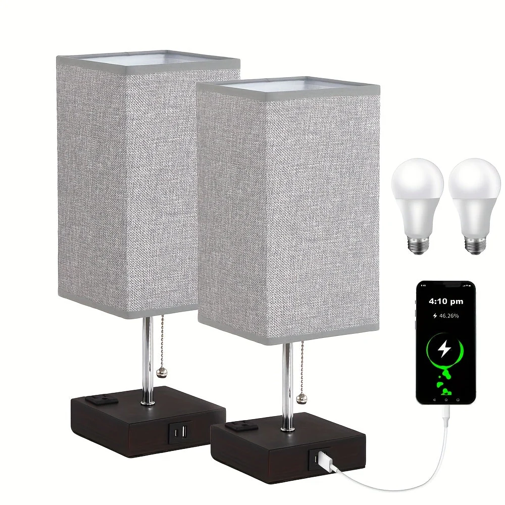 Touch Table Lamp with USB & Outlet – Modern Fabric Shade Bedside Light for Bedroom - Image 8
