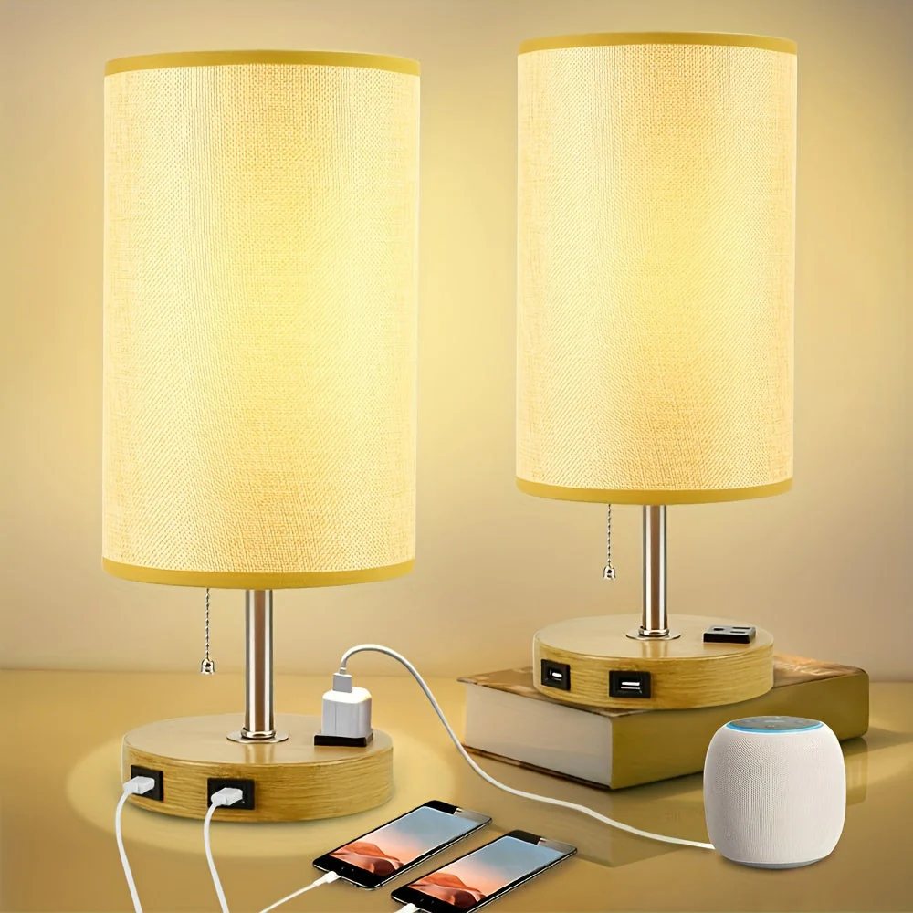 Touch Table Lamp with USB & Outlet – Modern Fabric Shade Bedside Light for Bedroom - Image 9