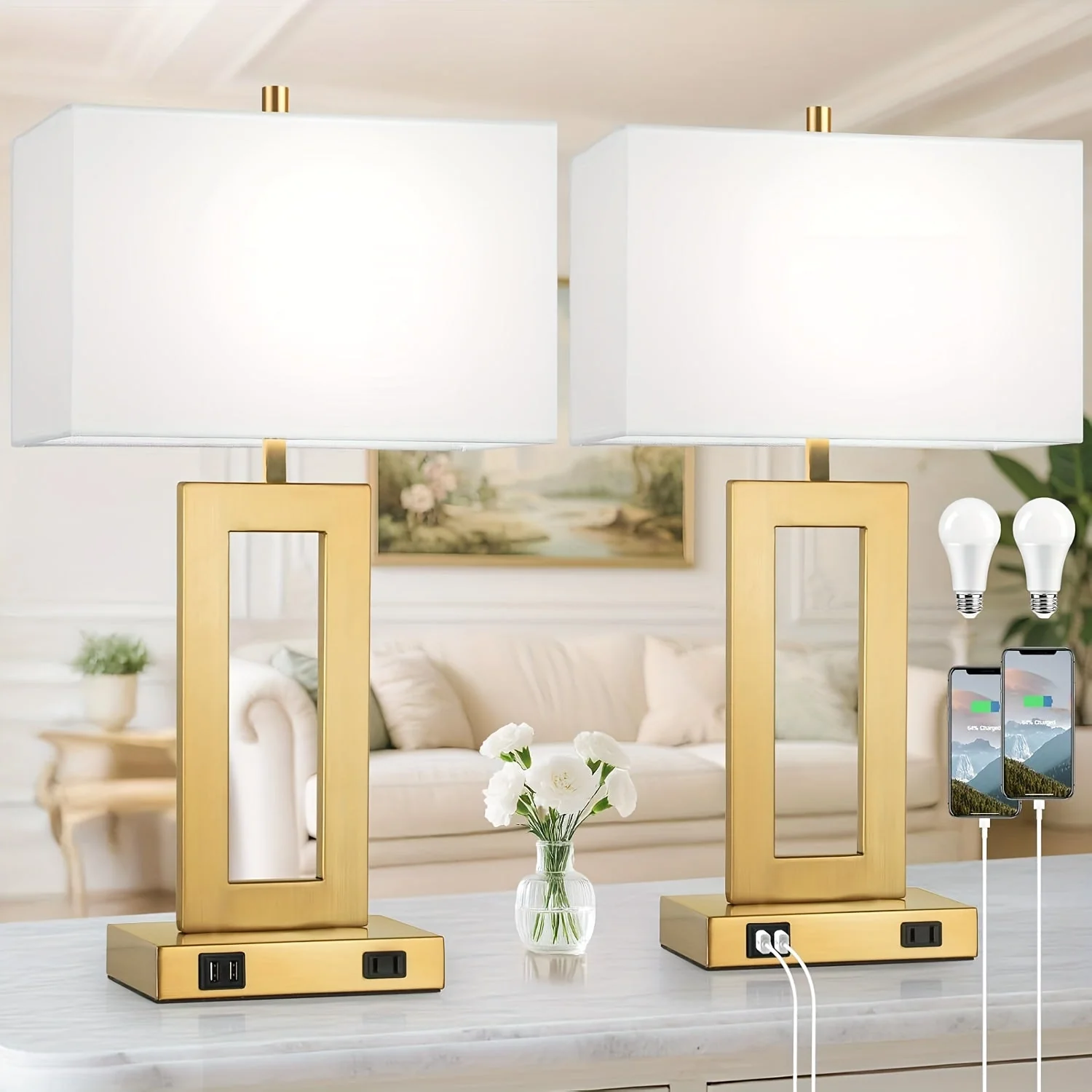 Touch Table Lamps Set of 2, USB, 3-Way Dimmable, Bedside Nightstand Lamp - Image 11