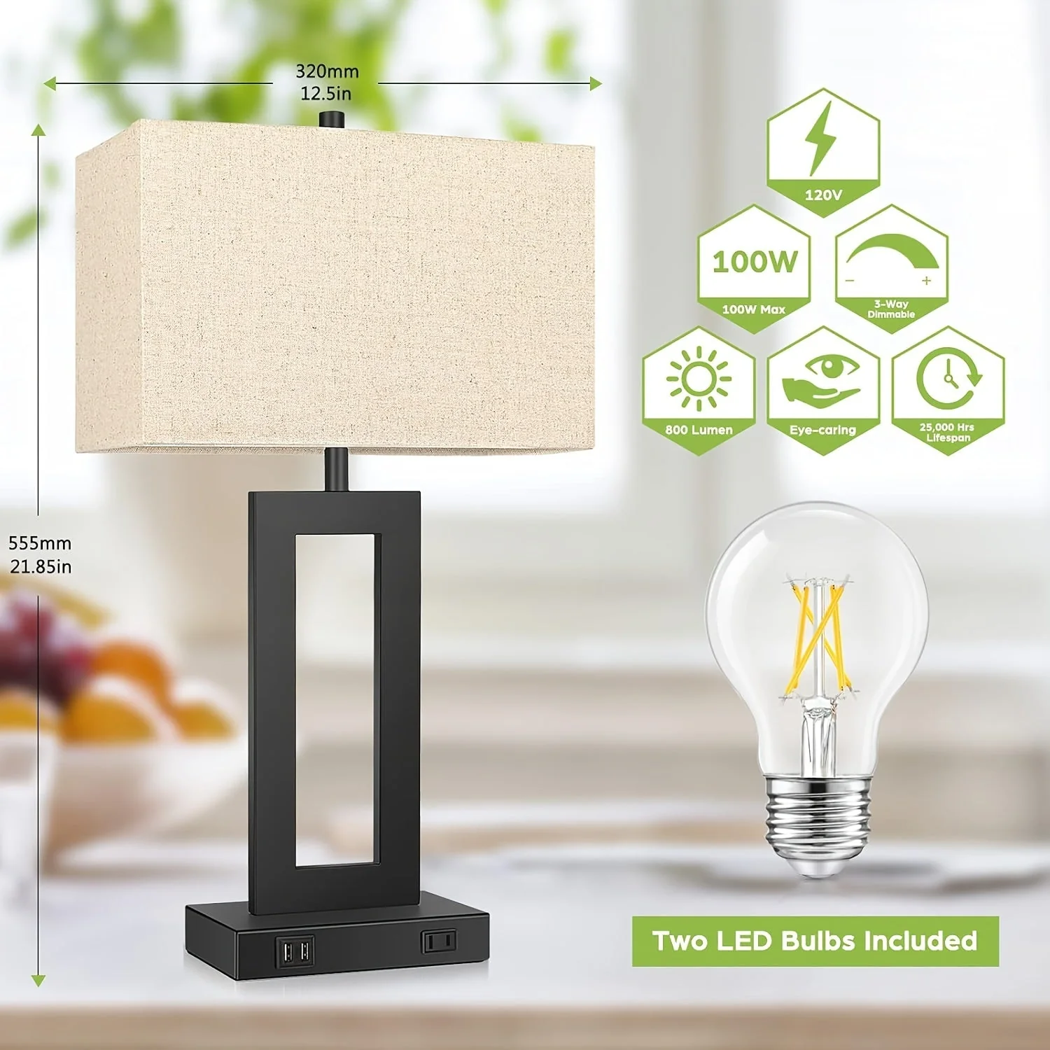 Touch Table Lamps Set of 2, USB, 3-Way Dimmable, Bedside Nightstand Lamp - Image 3