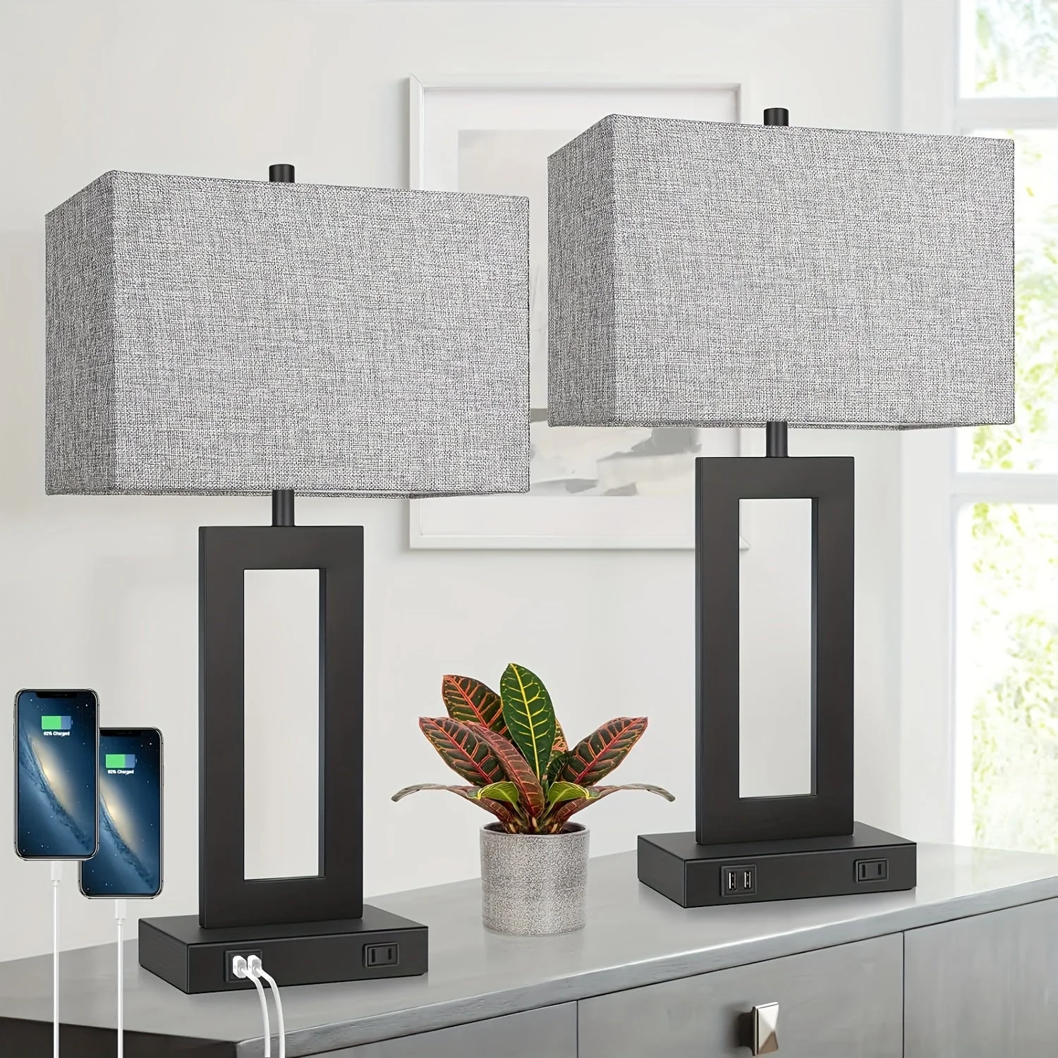 Touch Table Lamps Set of 2, USB, 3-Way Dimmable, Bedside Nightstand Lamp - Image 6