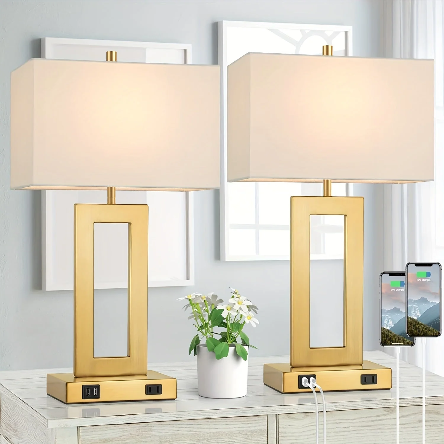 Touch Table Lamps Set of 2, USB, 3-Way Dimmable, Bedside Nightstand Lamp - Image 8
