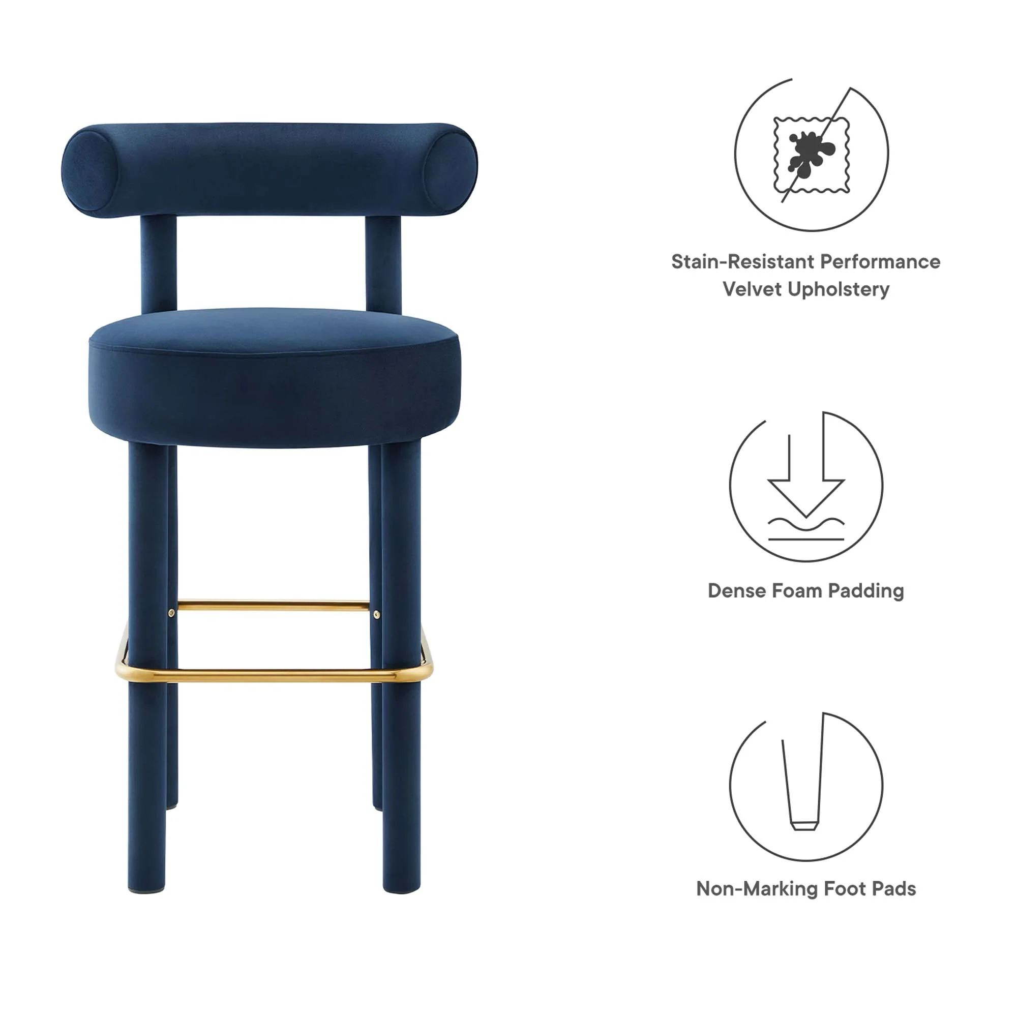 Toulouse Performance Velvet Bar Stool by Modway - Image 3