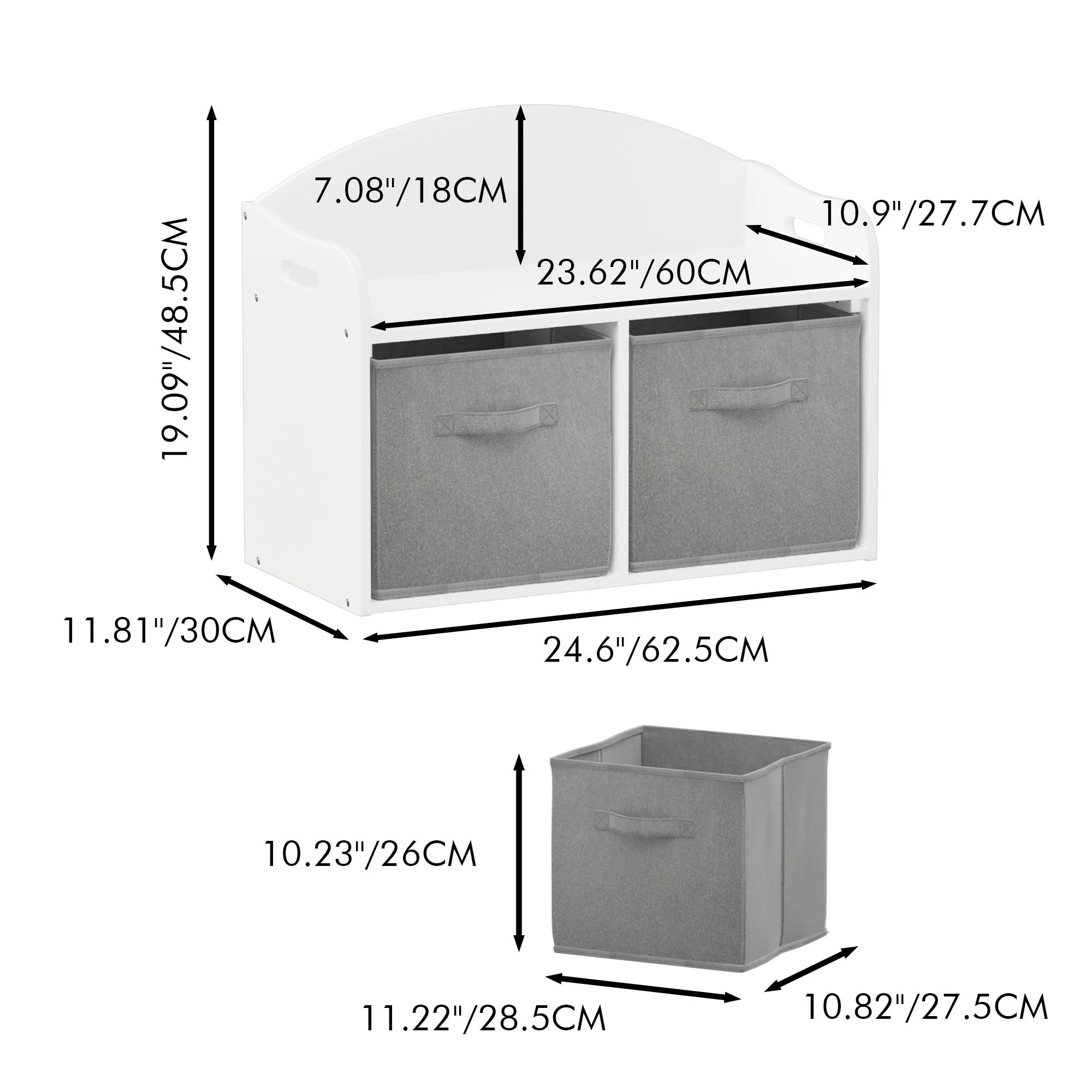Toy Box Bench With Collapsible Drawers, Storage Cabinet Organizer - White - Image 2